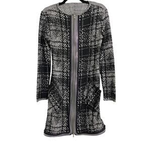 Sohung Designs Zip Front Knit Dress Tunic Black White Pattern Size S Zippers